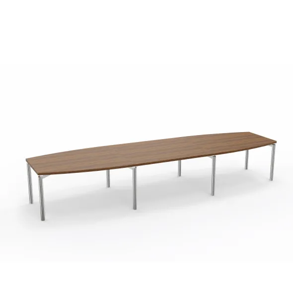 Table de réunion tonneau 14 places Alliance - 420 x 120 cm - piétement chrome - plateau ébénisterie