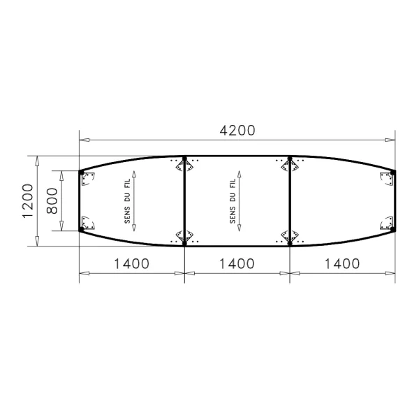 Table de réunion tonneau 14 places Alliance - 420 x 120 cm - piétement chrome - plateau ébénisterie