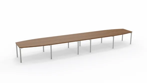 Table de réunion tonneau 20 places Alliance - 630 x 120 cm - piétement chrome - plateau ébénisterie