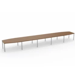 Table de réunion tonneau 22 places Alliance - 700 x 120 cm - piétement chrome - plateau ébénisterie