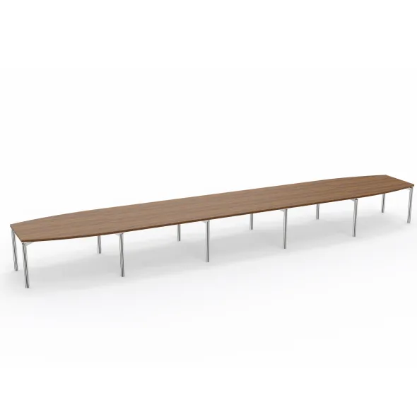 Table de réunion tonneau 22 places Alliance - 700 x 120 cm - piétement chrome - plateau ébénisterie