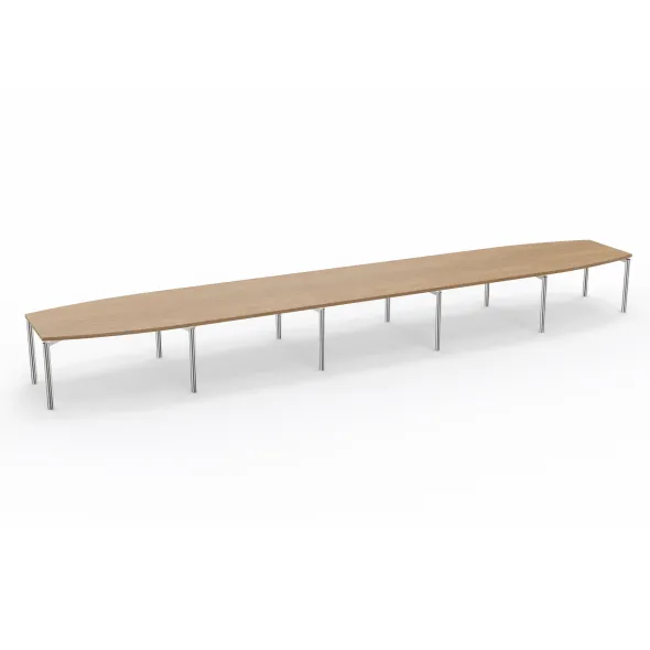 Table de réunion tonneau 22 places Alliance - 700 x 120 cm - piétement chrome - plateau mélaminé