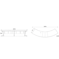 Table forme Arc 4 places Ocular - l. 357,6 x h. 74 x pr. 114,9 cm - avec 1 boitier 1 PC + 1 USB C