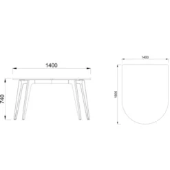 Table forme D 4/6 places Lares Media II - l. 140 x h. 74 x pr. 180 cm