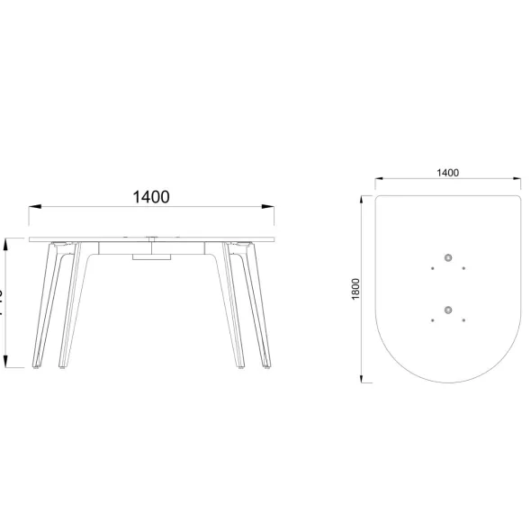 Table forme D 4/6 places Lares Media II - l. 140 x h. 74 x pr. 180 cm - 2 prises de courant + 4 prises USB C