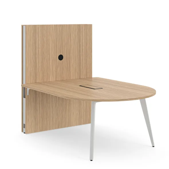 Table forme D 4/6 places Lares Media II - l. 140 x h. 74 x pr. 180 cm + mur support - top access et goulotte