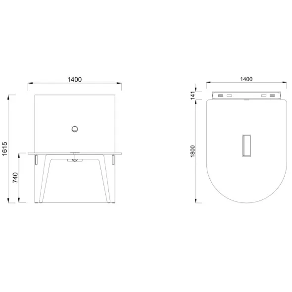 Table forme D 4/6 places Lares Media II - l. 140 x h. 74 x pr. 180 cm + mur support - top access et goulotte