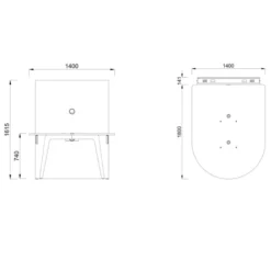 Table forme D 4/6 places Lares Media II - l. 140 x h. 74 x pr. 180 cm + mur support - 2 prises courant + 4 prises USB C