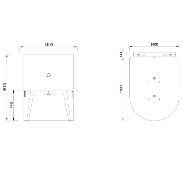 Table forme D 4/6 places Lares Media II - l. 140 x h. 74 x pr. 180 cm + mur support - 2 prises courant + 4 prises USB C