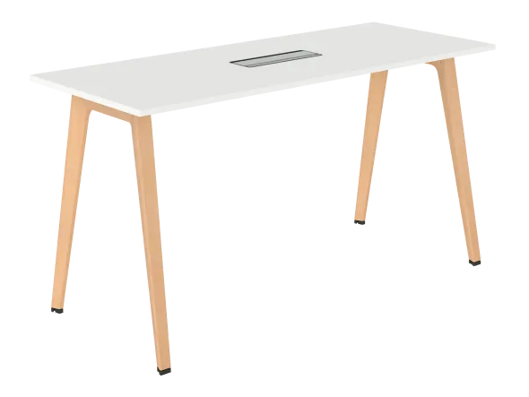 Table haute B Free - 200 x 80 cm - piétement bois - avec trappe affleurante et goulotte