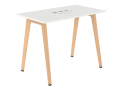 Table haute B Free - 140 x 80 cm - piétement bois - avec trappe articulée et goulotte