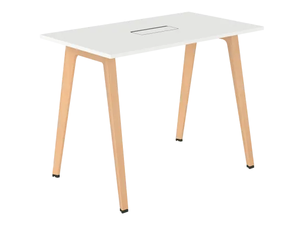Table haute B Free - 140 x 80 cm - piétement bois - avec trappe articulée et goulotte