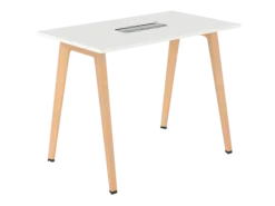 Table haute B Free - 140 x 80 cm - piétement bois - avec trappe affleurante et goulotte