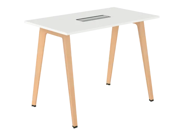 Table haute B Free - 140 x 80 cm - piétement bois - avec trappe affleurante et goulotte