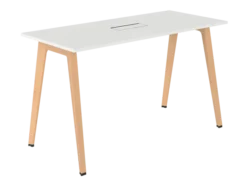 Table haute B Free - 180 x 80 cm - piétement bois - avec trappe articulée et goulotte