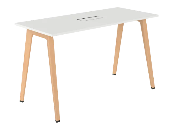 Table haute B Free - 180 x 80 cm - piétement bois - avec trappe articulée et goulotte