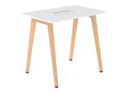 Table haute B Free - 120 x 80 cm - piétement bois - avec trappe articulée et goulotte