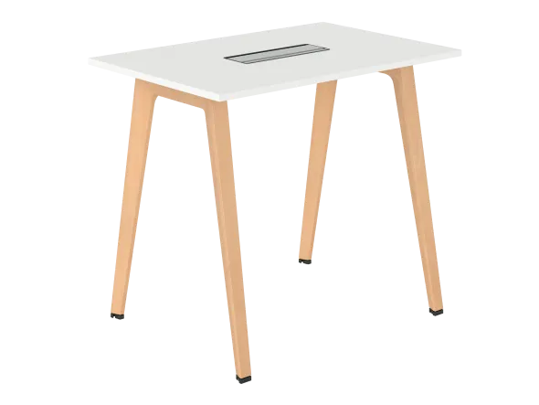 Table haute B Free - 120 x 80 cm - piétement bois - avec trappe affleurante et goulotte