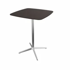 Table haute Break bois - 80 x 80 cm - plateau placage bois - piétement central aluminium poli et chromé