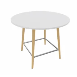 Table haute Fina club - Ø 140 cm - plateau stratifié - 4 pieds bois