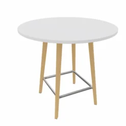 Table haute Fina club - Ø 120 cm - plateau stratifié - 4 pieds bois
