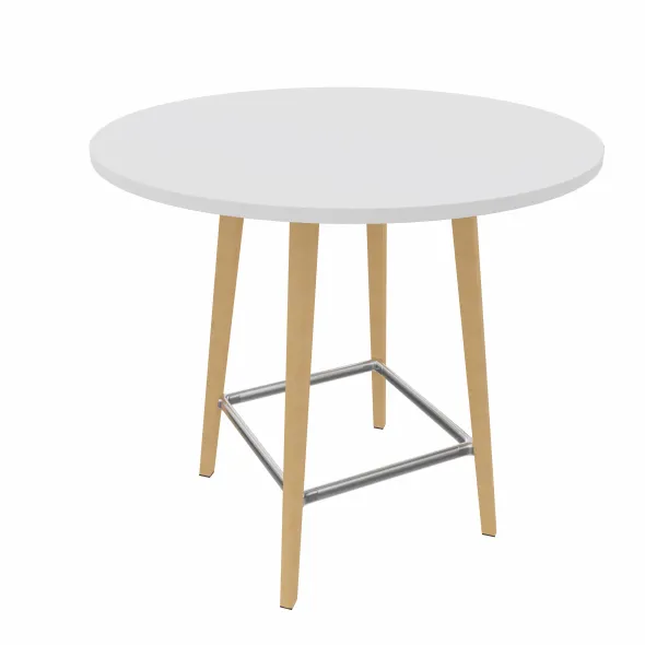 Table haute Fina club - Ø 120 cm - plateau stratifié - 4 pieds bois