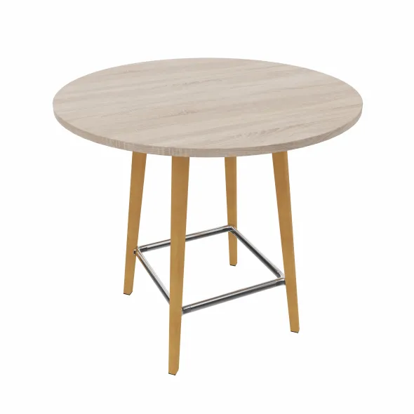 Table haute Fina club - Ø 120 cm - plateau stratifié - 4 pieds bois