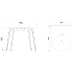 Table haute forme D 4/6 places Lares Media II - l. 140 x h. 105 x pr. 180 cm - 2 prises de courant + 4 prises USB C