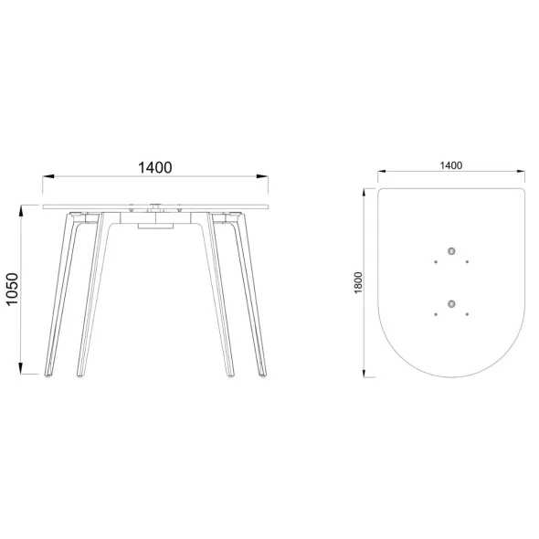Table haute forme D 4/6 places Lares Media II - l. 140 x h. 105 x pr. 180 cm - 2 prises de courant + 4 prises USB C