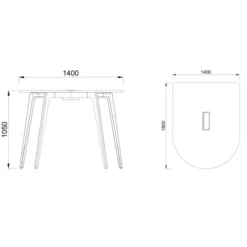 Table haute forme D 4/6 places Lares Media II - l. 140 x h. 105 x pr. 180 cm - avec top access et goulotte