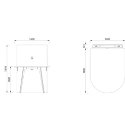 Table haute forme D 4/6 places Lares Media II - l. 140 x h. 105 x pr. 180 cm + mur support