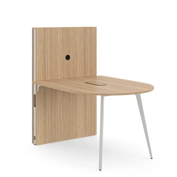 Table haute forme D 4/6 places Lares Media II - l. 140 x h. 105 x pr. 180 cm + mur support - top access et goulotte