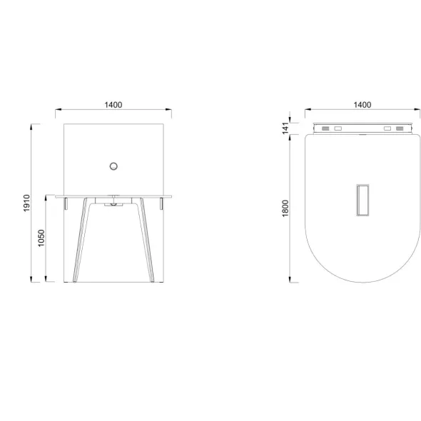 Table haute forme D 4/6 places Lares Media II - l. 140 x h. 105 x pr. 180 cm + mur support - top access et goulotte