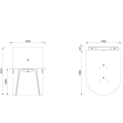 Table haute forme D 4/6 places Lares Media II - l. 140 x h. 105 x pr. 180 cm + mur support - 2 prises courant + 4 prises