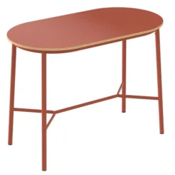 Table haute ovale Klik - l. 150 x pr. 80 cm - plateau stratifié - pieds métal - h. 110 cm - chant décor chêne