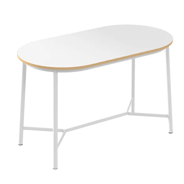 Table haute ovale Klik - l. 150 x pr. 80 cm - plateau stratifié - pieds métal - h. 92 cm - chant décor chêne