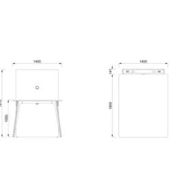 Table haute rectangulaire 4/6 places Lares Media II - l. 140 x h. 105 x pr. 180 cm + mur support