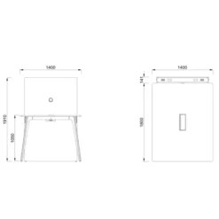 Table haute rectangulaire 4/6 places Lares Media II - l. 140 x h. 105 x pr. 180 cm + mur support - top access