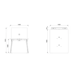 Table haute rectangulaire 4/6 places Lares Media II - l.140x h. 105 x pr. 180 cm + mur support - 2 prises courant +