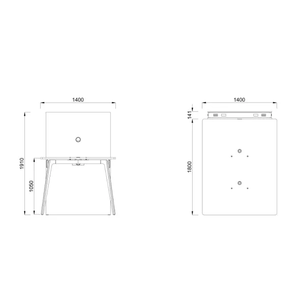 Table haute rectangulaire 4/6 places Lares Media II - l.140x h. 105 x pr. 180 cm + mur support - 2 prises courant +
