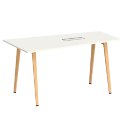 Table haute trapèze B Free - 200 x 80-110 cm - piétement bois - avec trappe articulée et goulotte