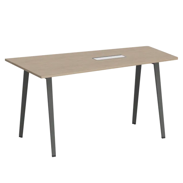 Table haute trapèze B Free - 200 x 80-110 cm - piétement métallique - avec trappe articulée et goulotte