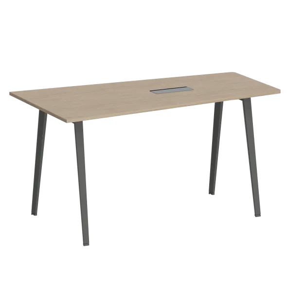 Table haute trapèze B Free - 200 x 80-110 cm - piétement métallique - avec trappe affleurante et goulotte