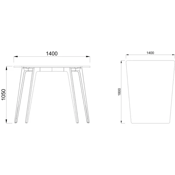 Table haute trapèze 4/6 places Lares Media II - l. 140 x h. 105 x pr. 180 cm