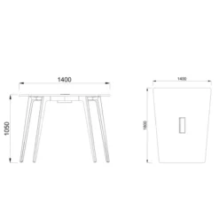 Table haute trapèze 4/6 places Lares Media II - l. 140 x h. 105 x pr. 180 cm - avec top access et goulotte