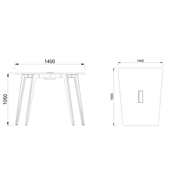 Table haute trapèze 4/6 places Lares Media II - l. 140 x h. 105 x pr. 180 cm - avec top access et goulotte