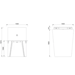 Table haute trapèze 4/6 places Lares Media II - l. 140 x h. 105 x pr. 180 cm + mur support