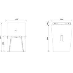 Table haute trapèze 4/6 places Lares Media II - l. 140 x h. 105 x pr. 180 cm + mur support - top access et goulotte