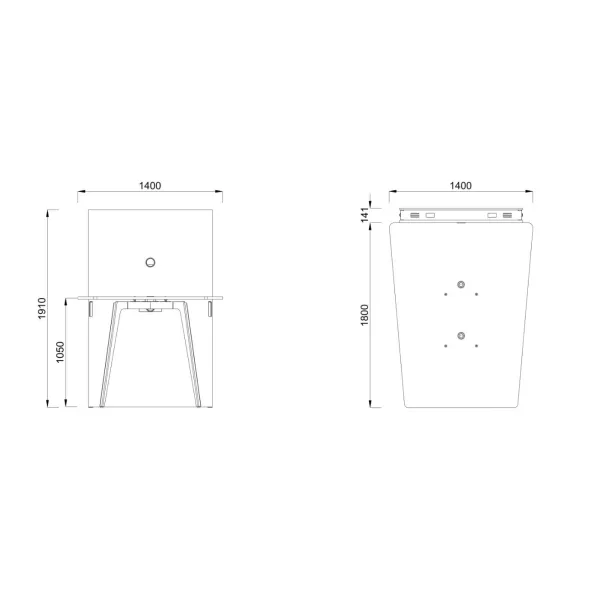 Table haute trapèze 4/6 places Lares Media II - l. 140 x h. 105 x pr. 180 cm + mur support - 2 prises courant + 4 prises