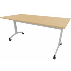 Table mobile rabattable rectangulaire FT12 - 160 x 80 cm - piétement gris alu - plateau mélaminé hêtre naturel